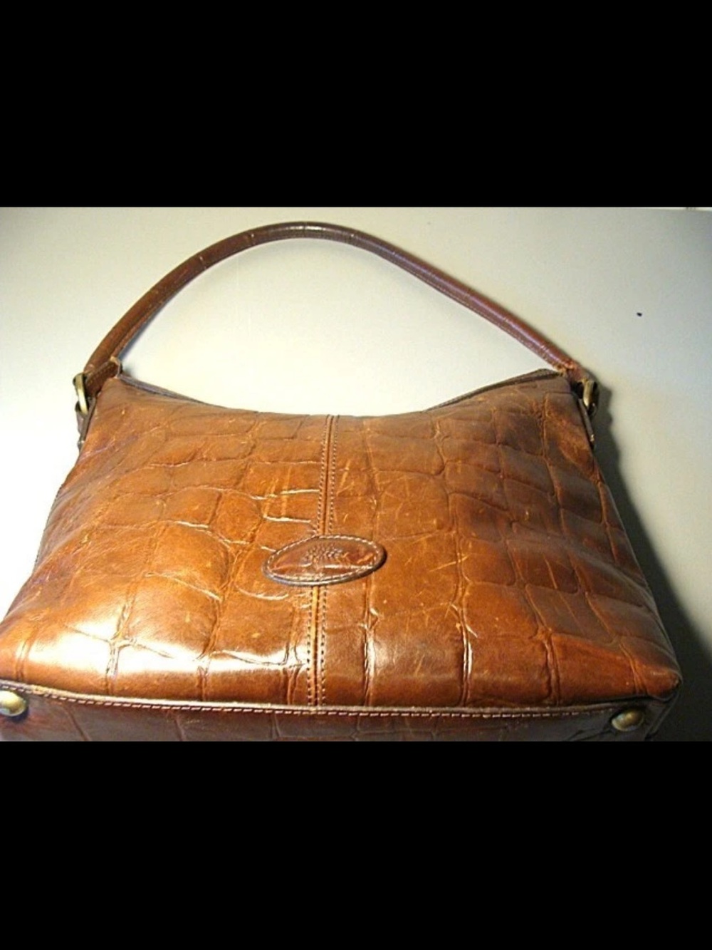 Mulberry Croc-Embossed Leather Shoulder Bag in Tan Brown